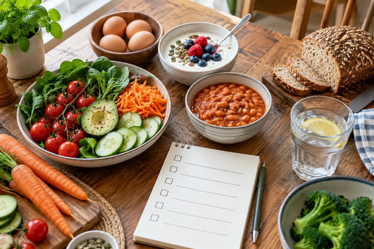 Beans, oats, fruit and vegetables arranged as practical sources of dietary fiber